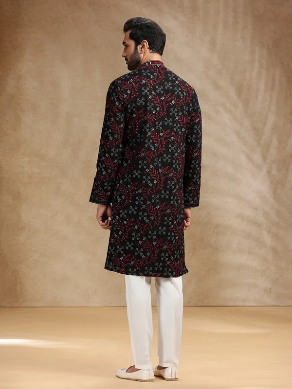 Black georgette men kurta pajama for festival