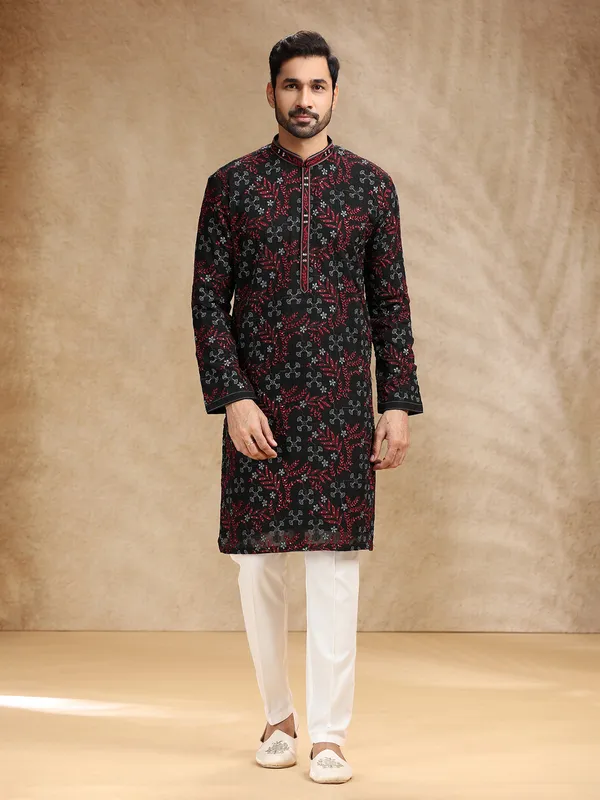 Black georgette men kurta pajama for festival