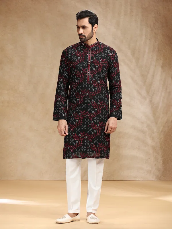 Black georgette men kurta pajama for festival