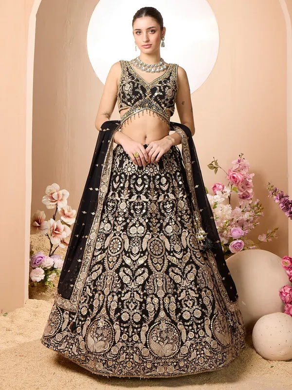 Black georgette navratri style lehenga choli