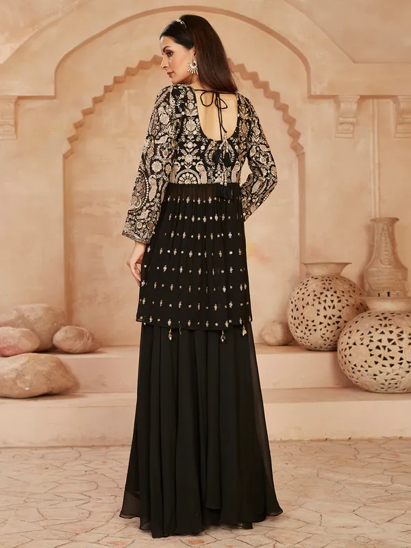 Black georgette pakistani palazzo suit with dupatta