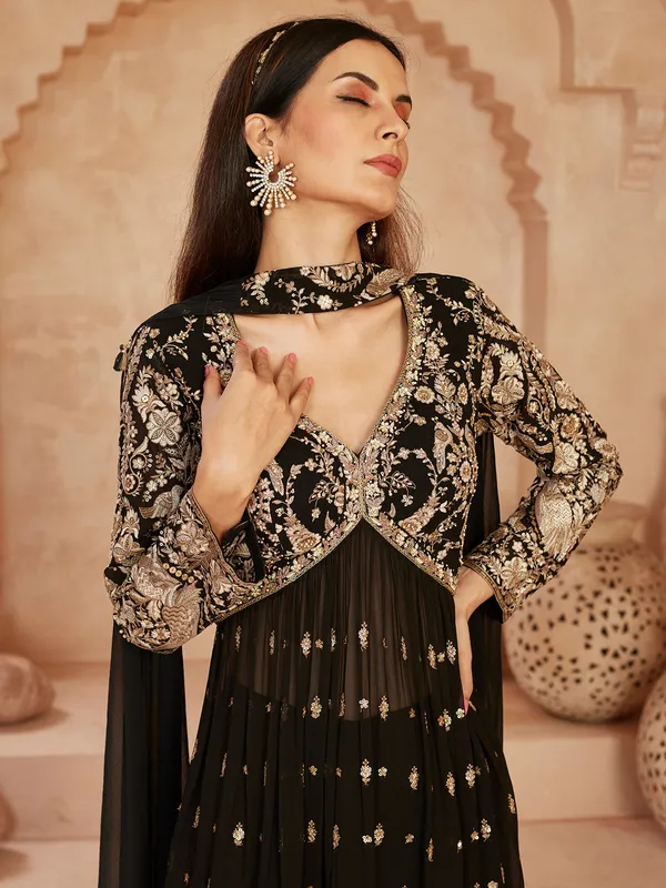 Black georgette pakistani palazzo suit with dupatta