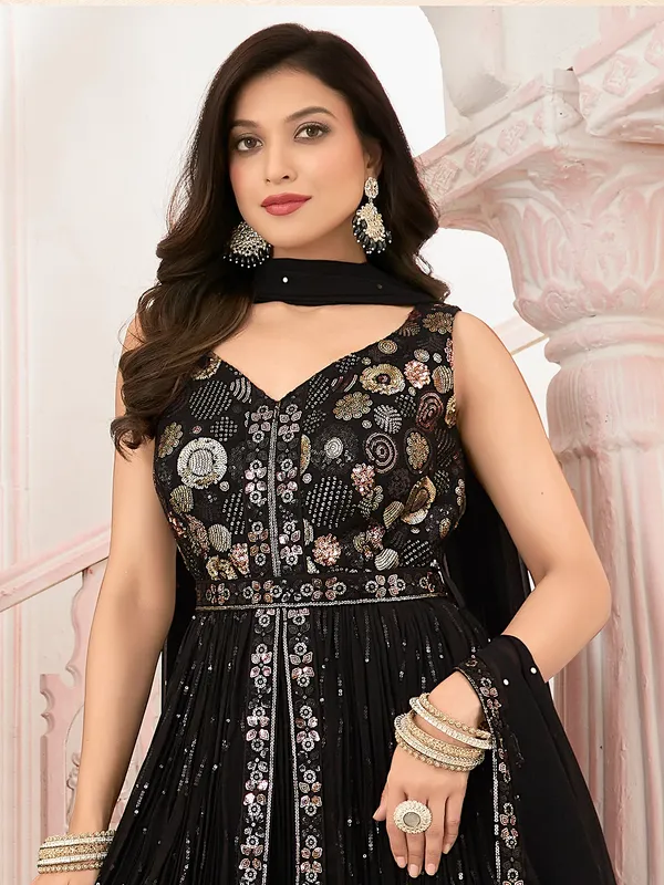 Black georgette palazzo suit with sequins work