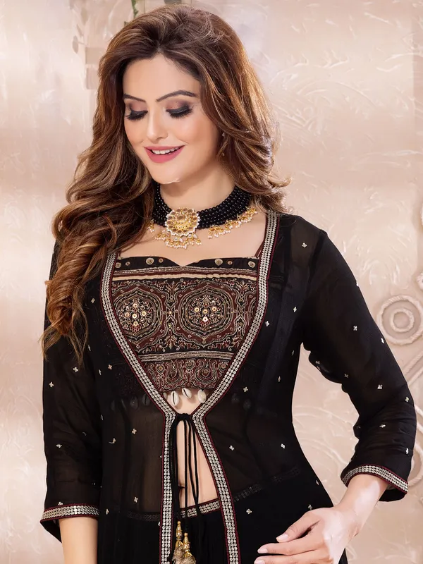 Black georgette palazzo suit with shrug