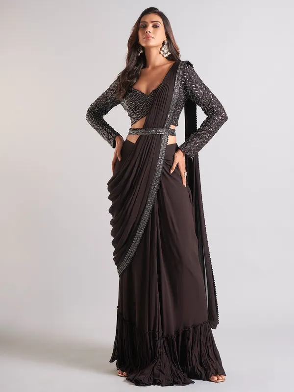 Black georgette ready to wear saree