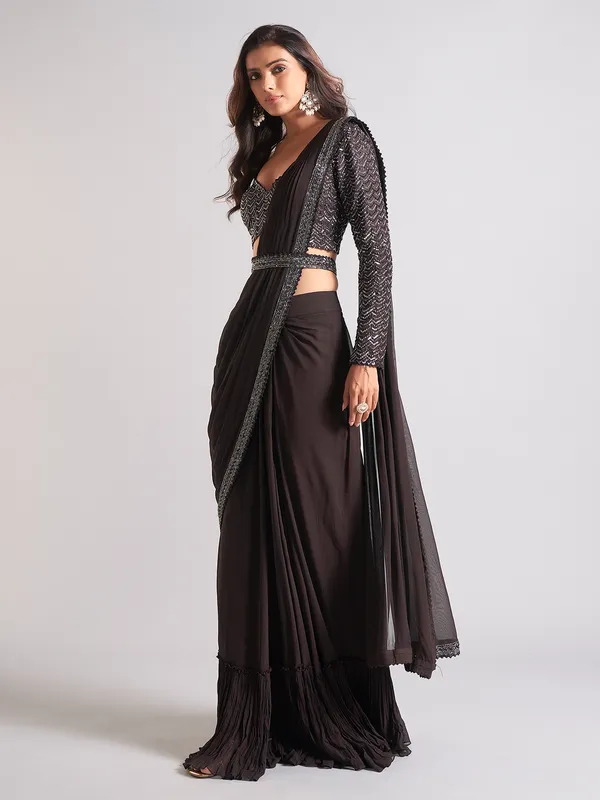 Black georgette ready to wear saree