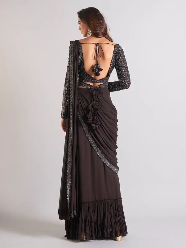 Black georgette ready to wear saree