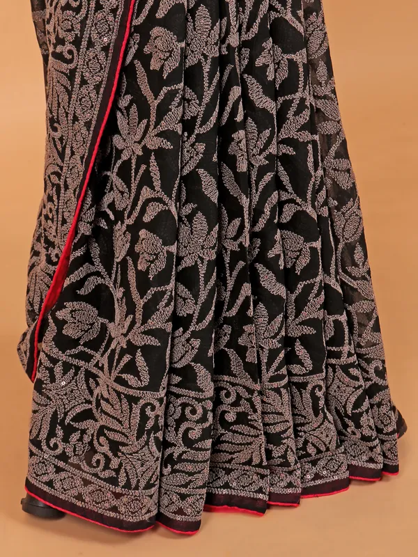 Black georgette saree for women