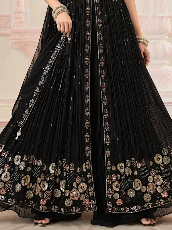 Black georgette sequins work palazzo suit