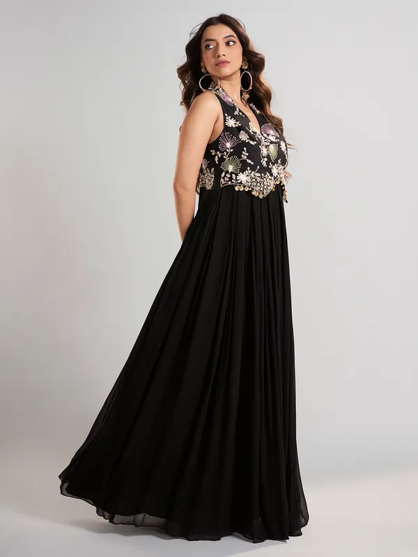 Black georgette silk floor length suit