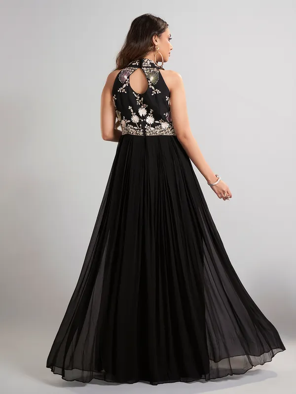 Black georgette silk floor length suit