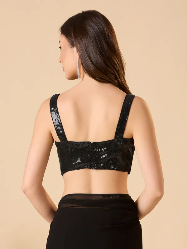 Black georgette sweetheart neck ready made blouse