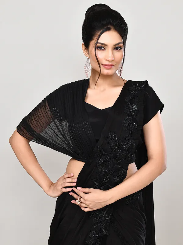 Black georgette sweetheart neck wedding lehenga choli