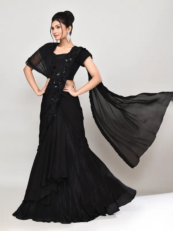 Black georgette sweetheart neck wedding lehenga choli