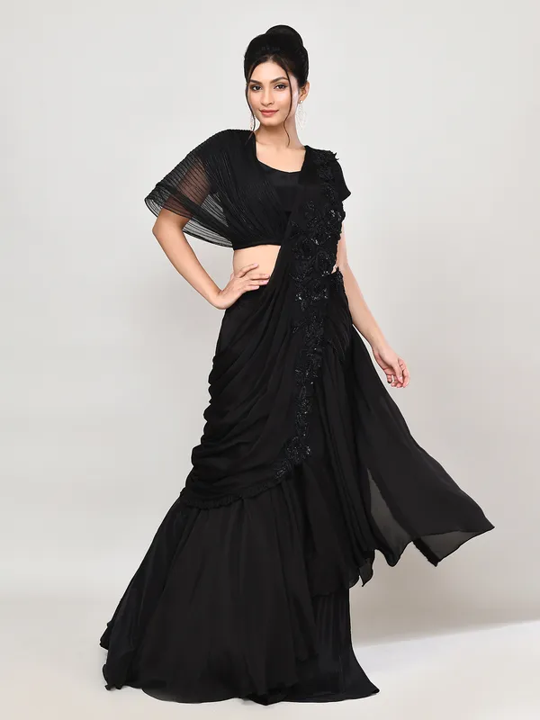 Black georgette sweetheart neck wedding lehenga choli