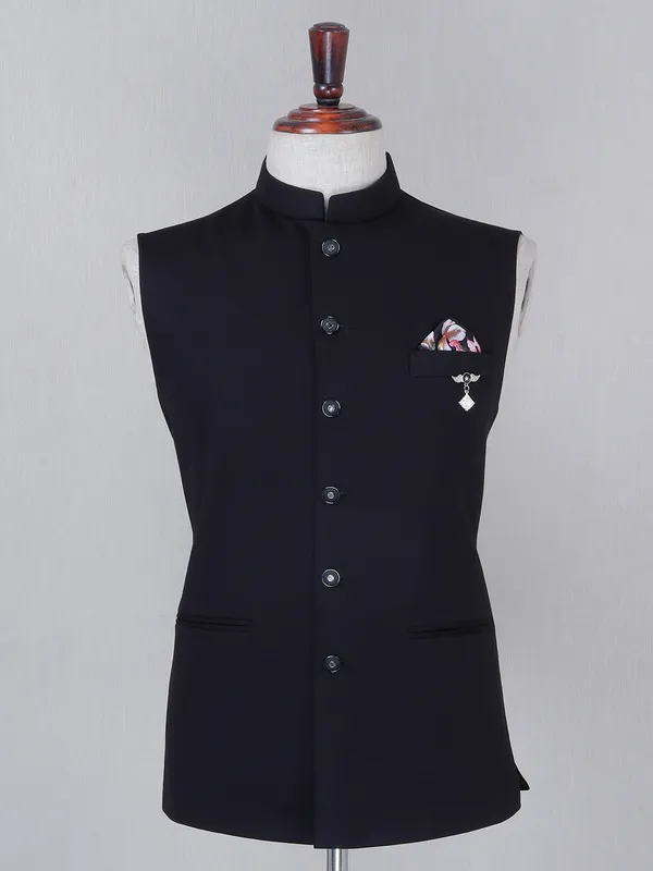 Black hued terry rayon party wear waistcoat
