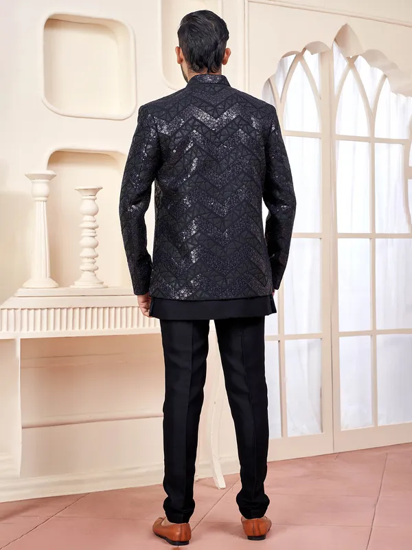 Black indo western with textured patch and sequins work