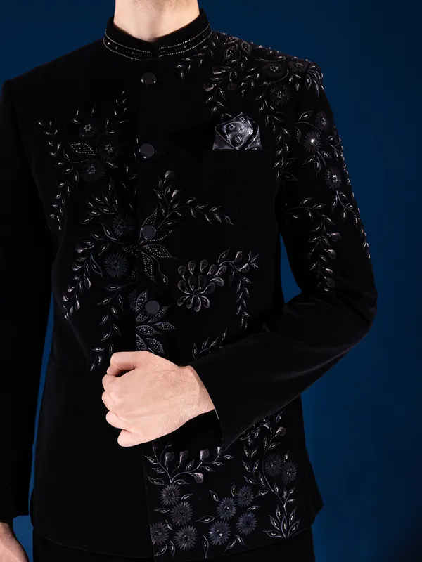 Black indowestern in velvet for men