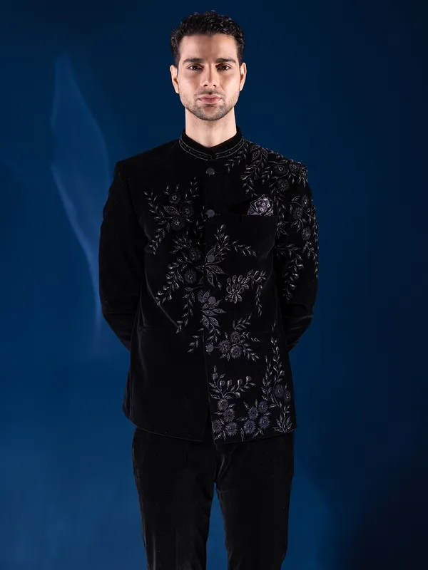 Black indowestern in velvet for men
