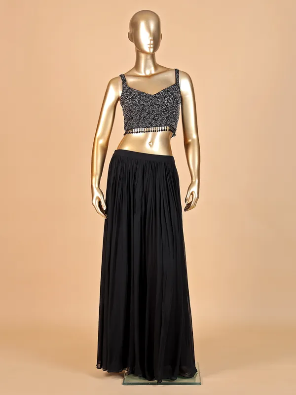 Black jacket style georgette palazzo suit