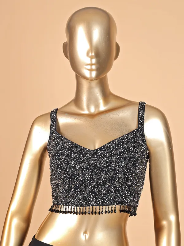 Black jacket style georgette palazzo suit