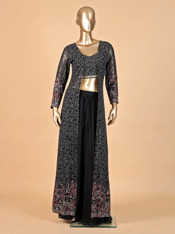 Black jacket style georgette palazzo suit