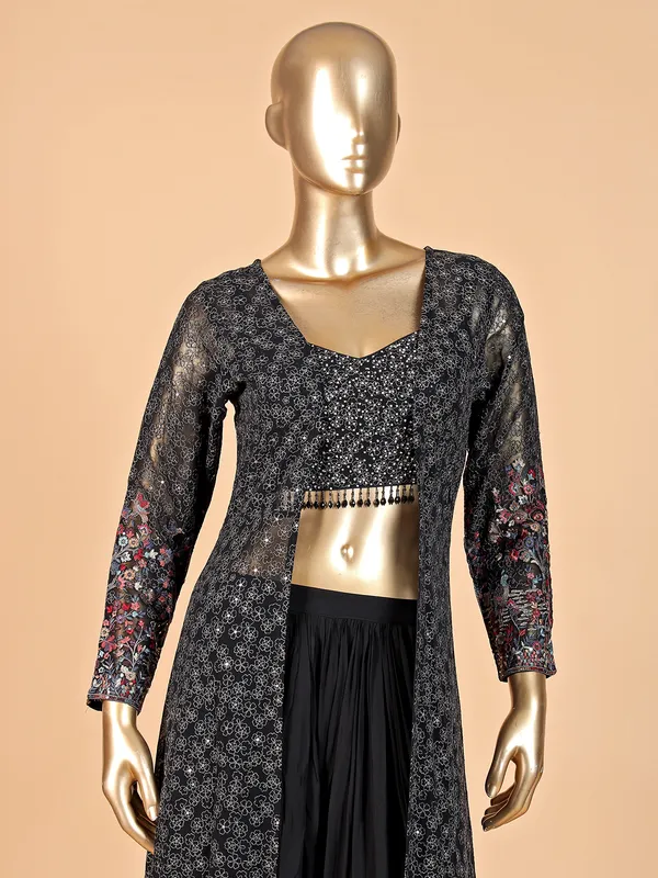 Black jacket style georgette palazzo suit