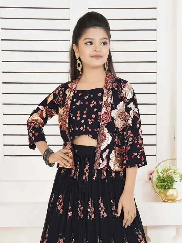 Black jacket style georgette reception style lehenga choli