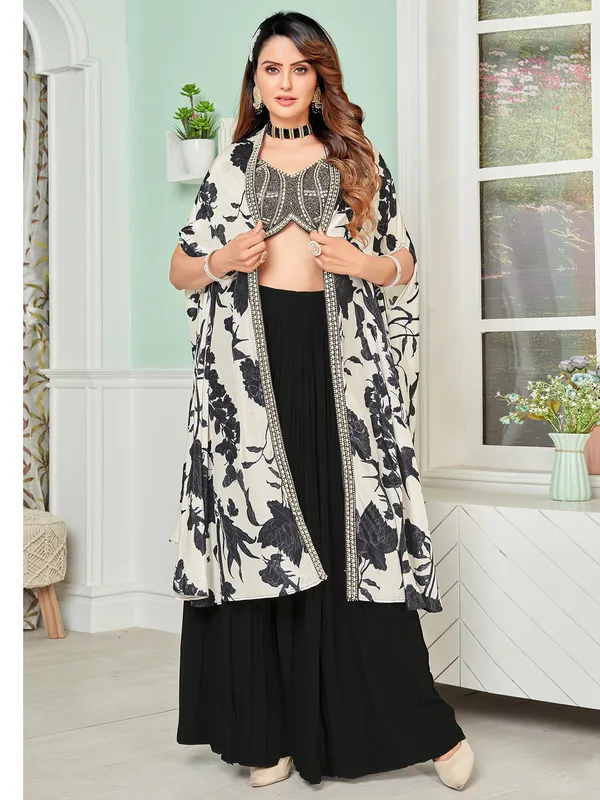Black jacket style palazzo suit