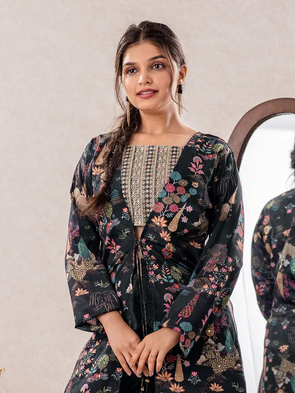 Black jacket style salwar suit with palazzo