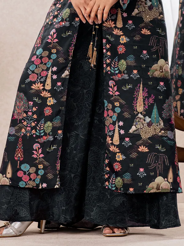 Black jacket style salwar suit with palazzo