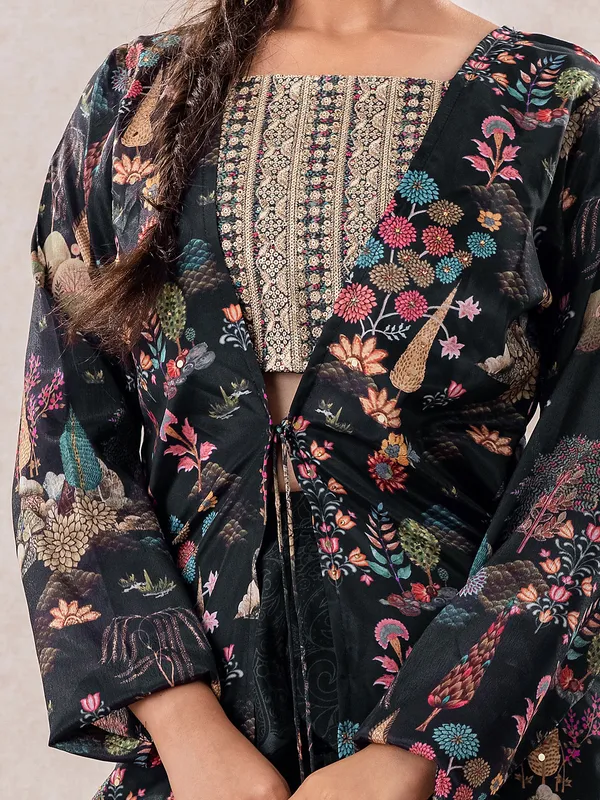 Black jacket style salwar suit with palazzo