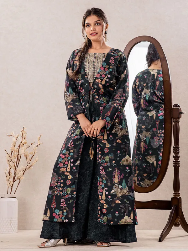Black jacket style salwar suit with palazzo
