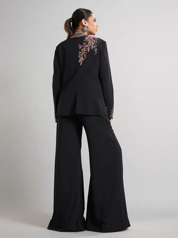 Black jacket style terry rayon palazzo suit
