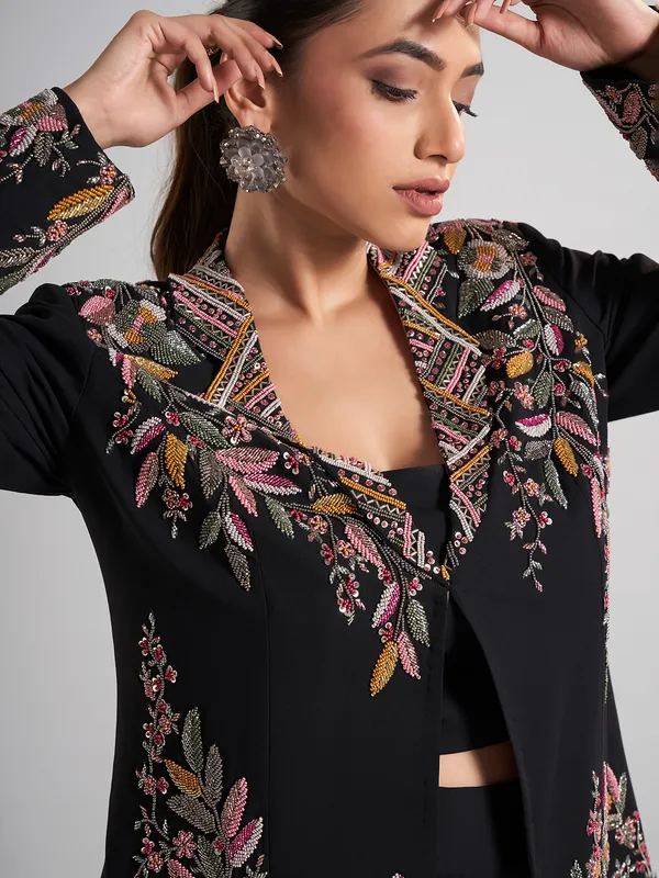 Black jacket style terry rayon palazzo suit