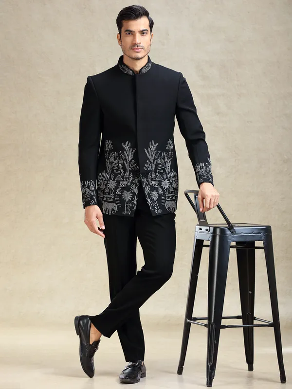 Black jodhpuri set in crystal work