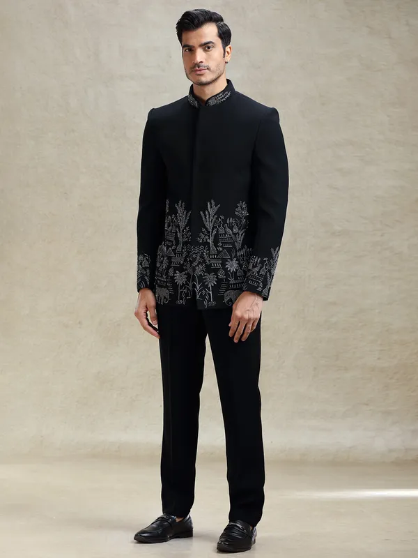 Black jodhpuri set in crystal work
