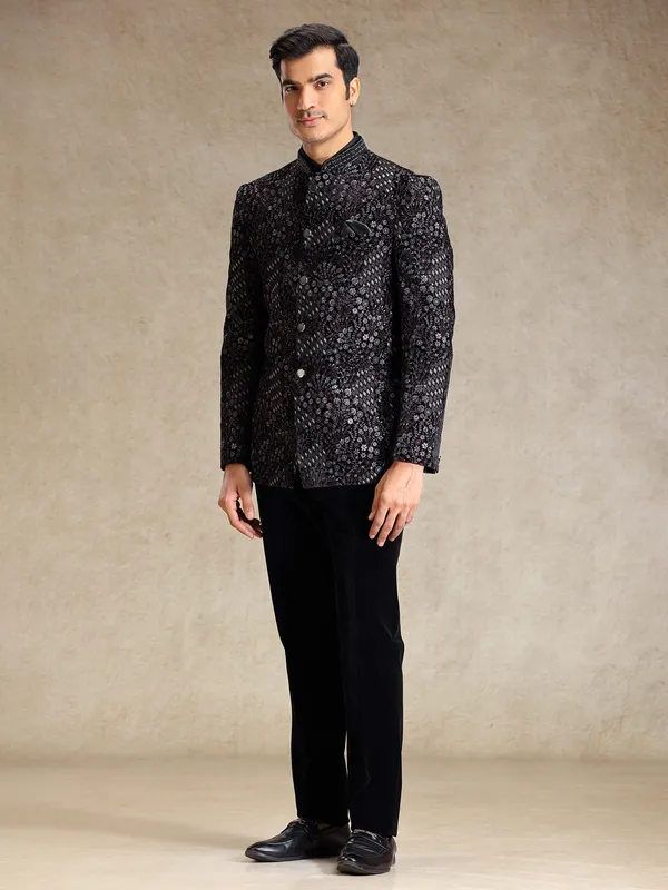 Black jodhpuri suit in multi color embroidery