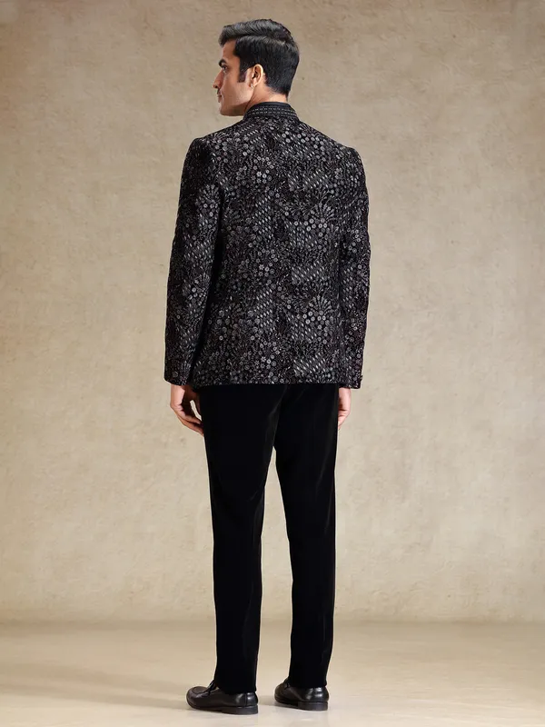 Black jodhpuri suit in multi color embroidery