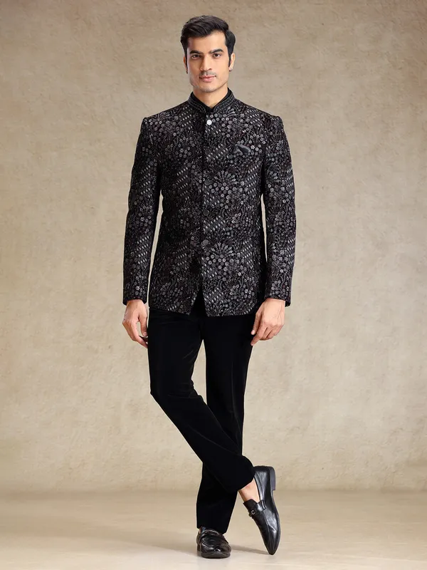 Black jodhpuri suit in multi color embroidery