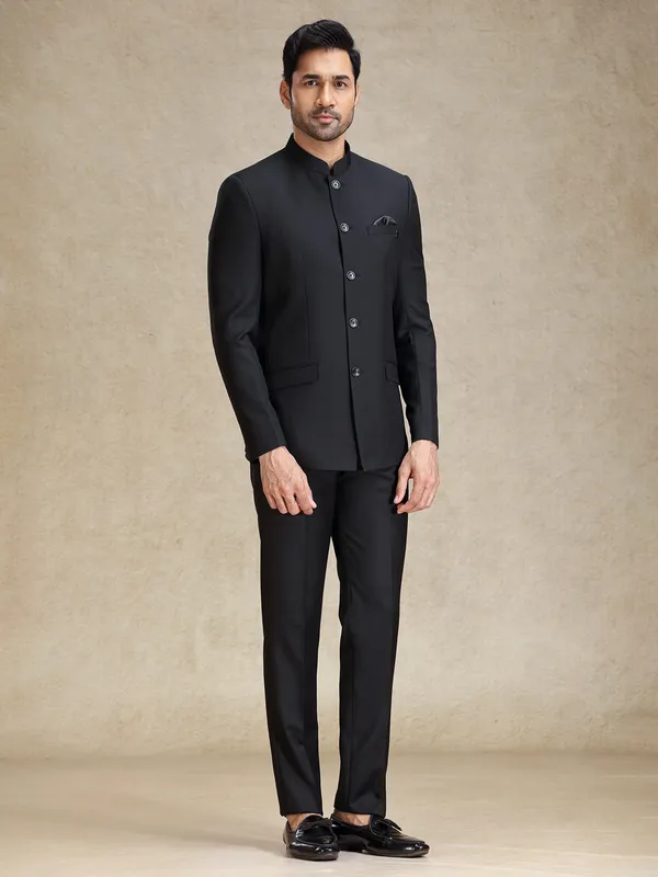 Black jodhpuri suit in soft terry rayon