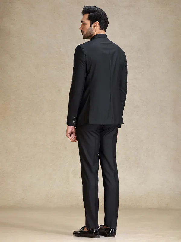 Black jodhpuri suit in soft terry rayon