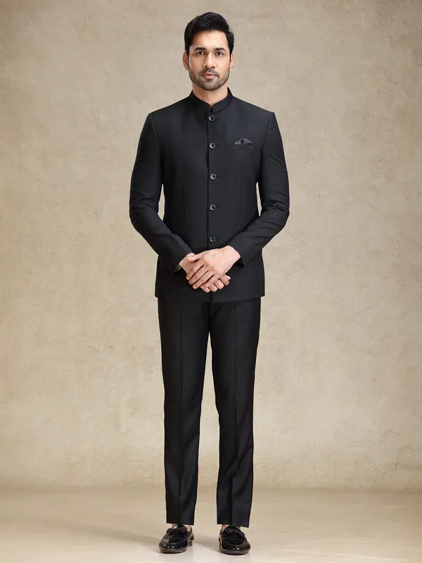 Black jodhpuri suit in soft terry rayon