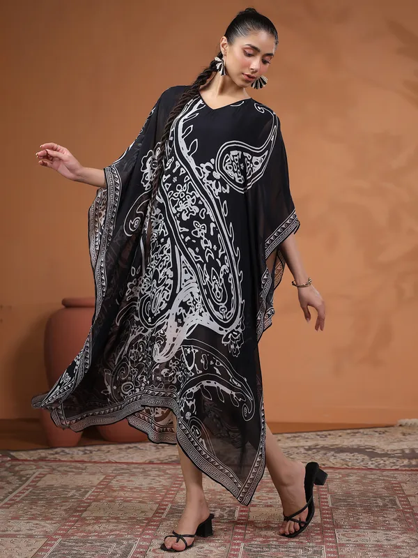 Black kaftan style georgette kurti