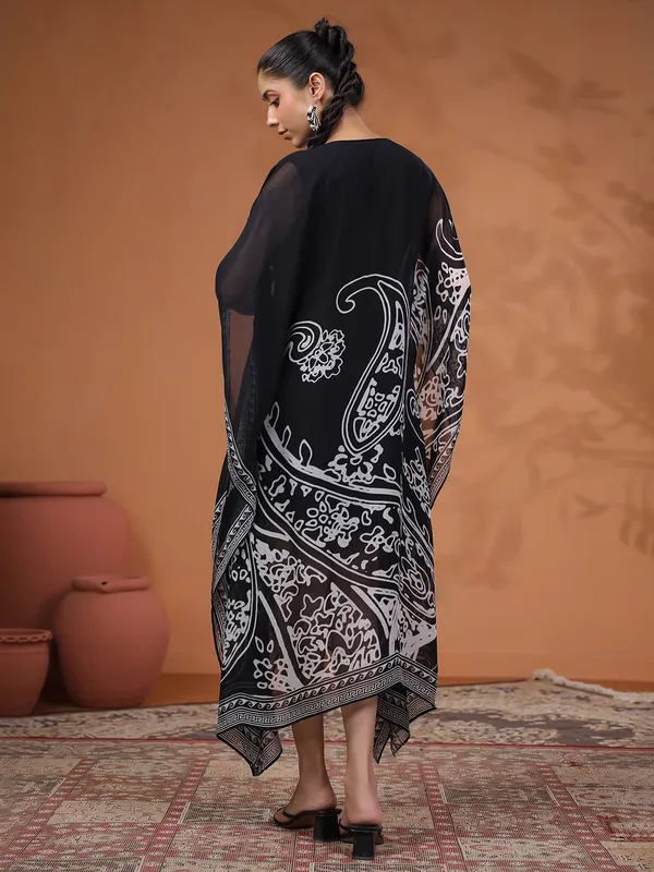 Black kaftan style georgette kurti