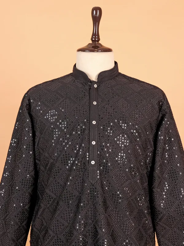 Black kurta suit in rich work for men