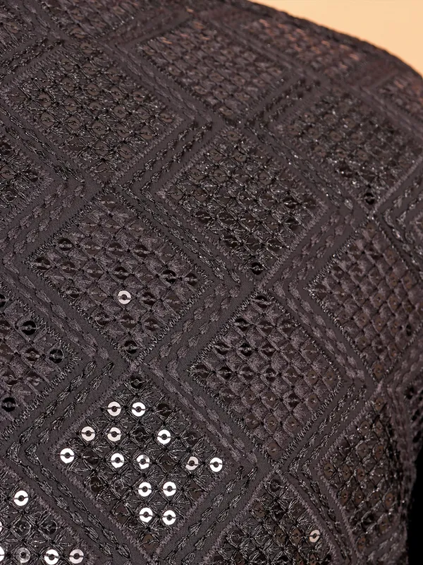 Black kurta suit in rich work for men
