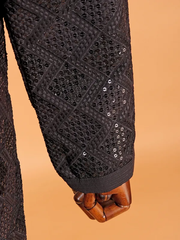 Black kurta suit in rich work for men