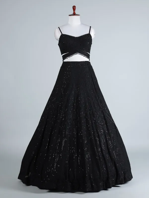 Black lehenga choli dupatta ensemble for women