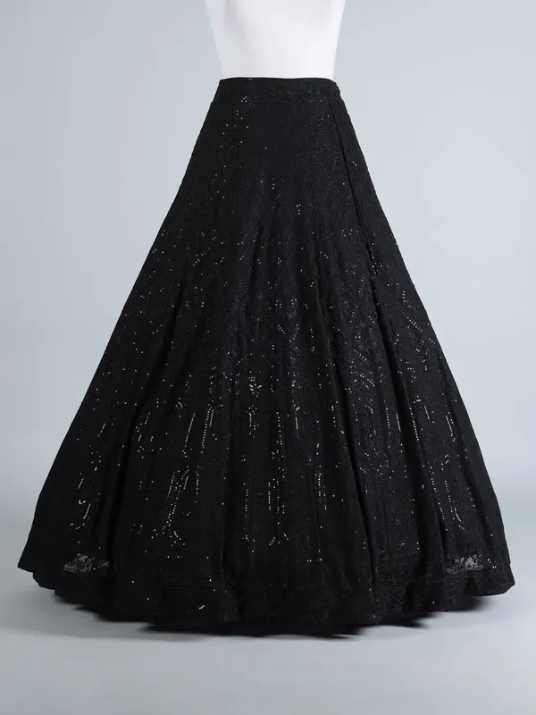 Black lehenga choli dupatta ensemble for women